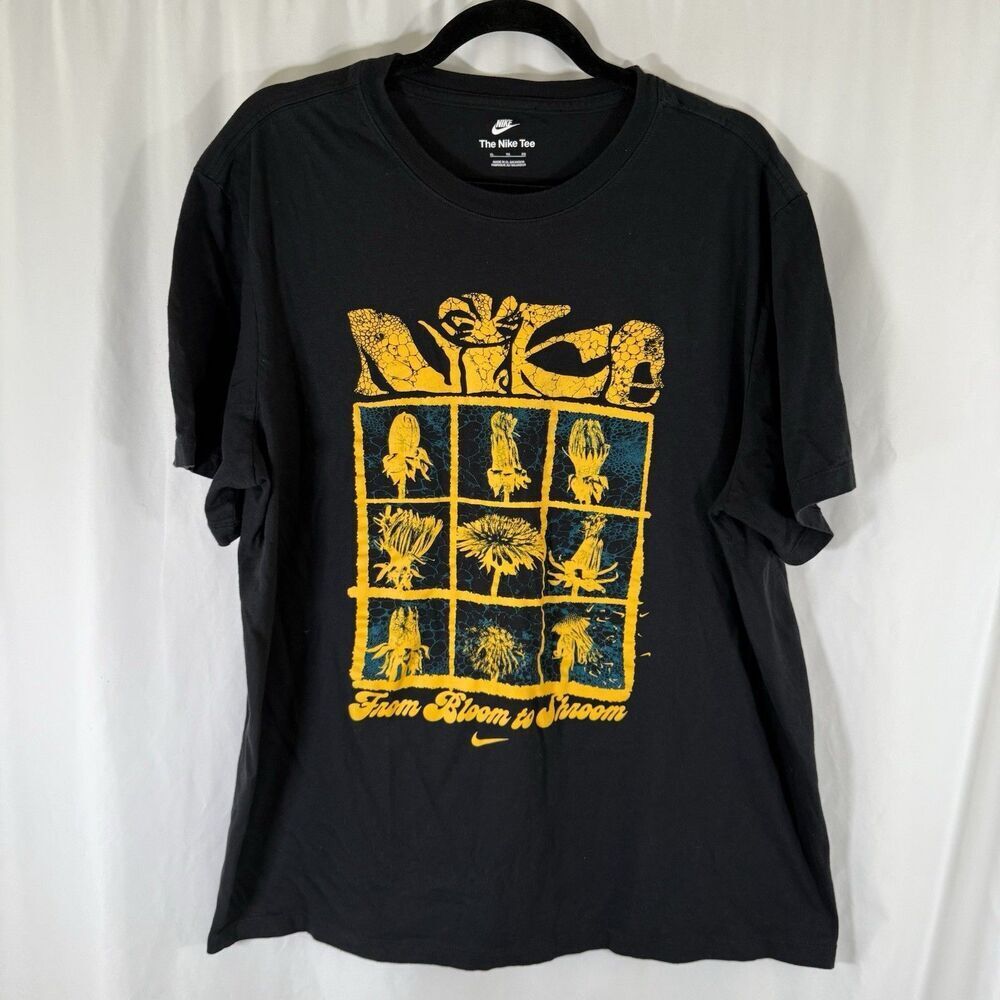 Nike Shirt Men's XL Black From Bloom to Shroom Floral Short Sleeve Crew Neck